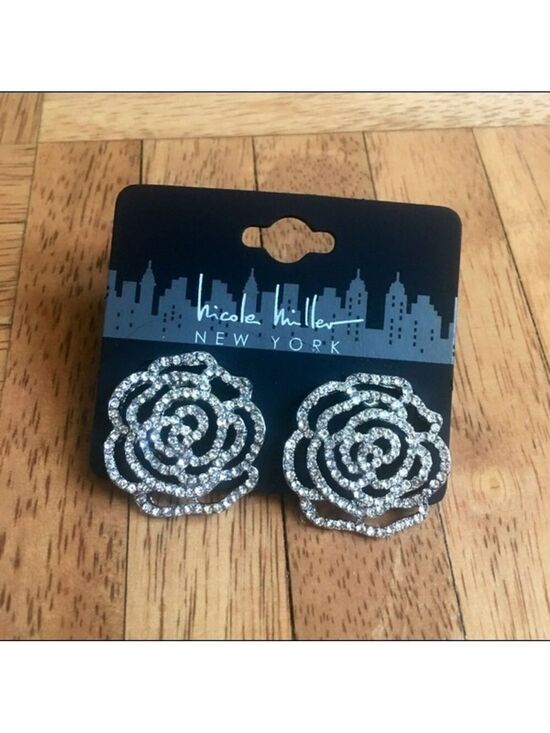 Nicole Miller Jewelry - Nicole Miller Silver Rose Rhinestone Earrings